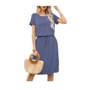 Casual  Drawstring Short Sleeve Midi Dress, MEDIUM, 21G-167D003